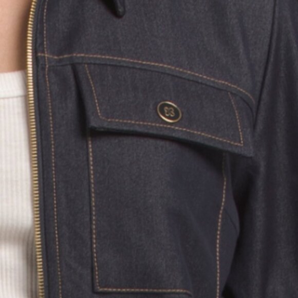 NANETTE LEPORE Flutter Sleeve Zip Front Career Denim Blazer - Picture 3 of 3